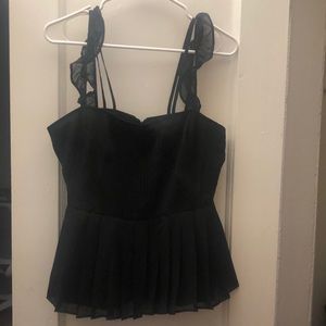 Central Park West Black Pleated Blouse Top